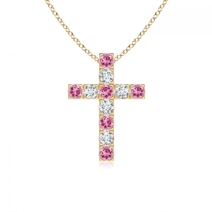 Flat G Set Pink Tourmaline And Diamond Cross Pendant Angara Australia - Pink Pendant Necklace Australia