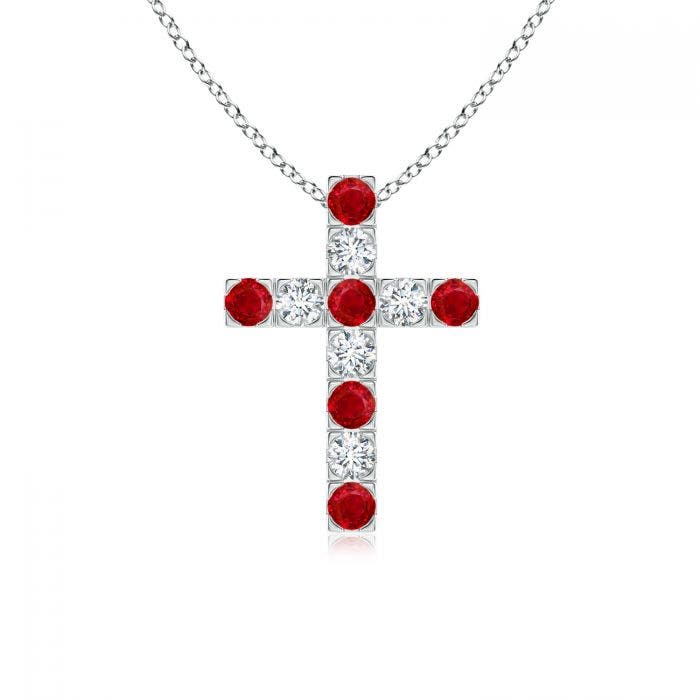 Flat G Set Ruby And Diamond Cross Pendant Angara Uk - Ruby Cross Pendant Necklace