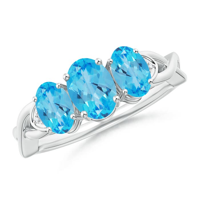 7x5mm London Blue Topaz Oval London Blue Topaz Three Stone Criss-Cross Ring
