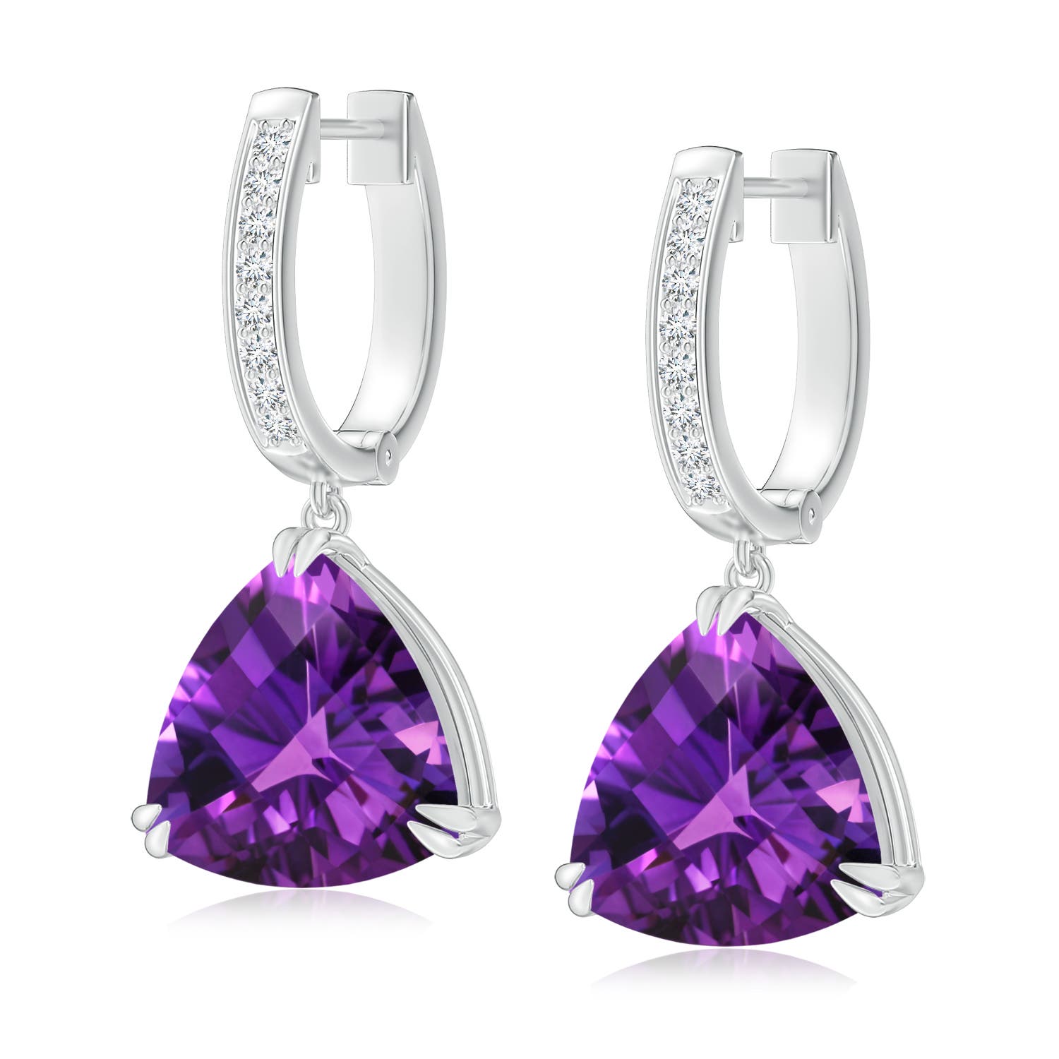 Trillion Checker Cut Amethyst Huggie Drop Earrings trillion-checker-cut-amethyst-huggie-drop-earrings