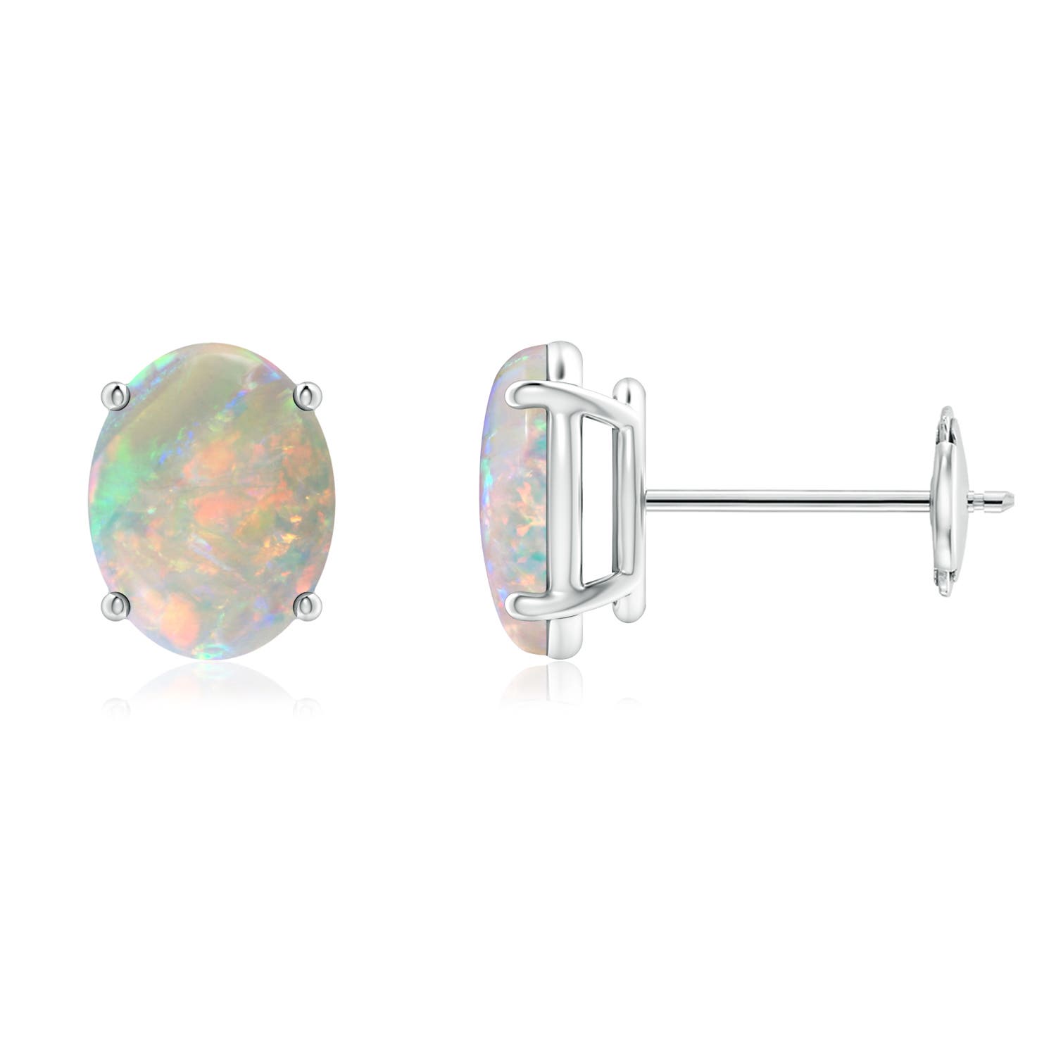 ProngSet Oval Solitaire Cabochon Opal Stud Earrings Angara UK