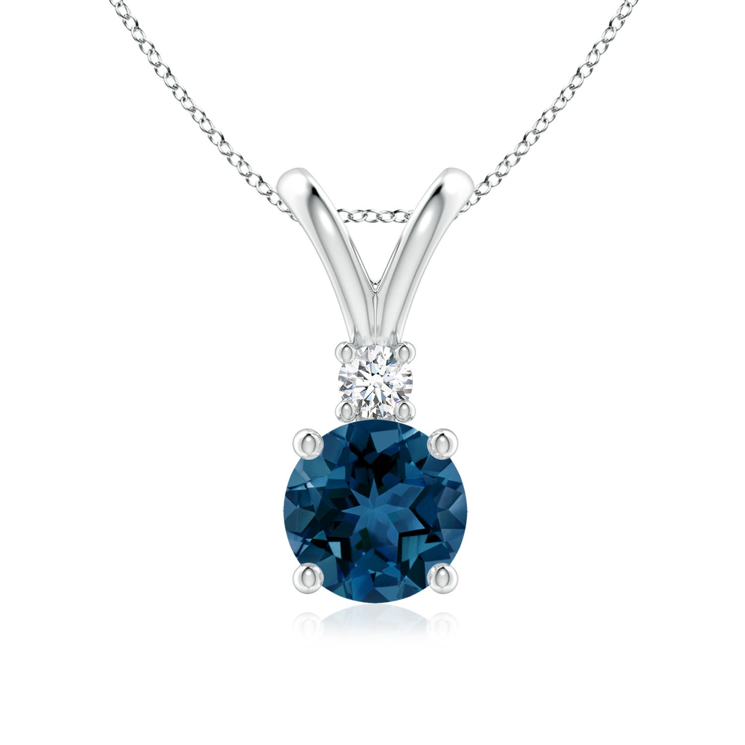 Round London Blue Topaz Solitaire Pendant with Diamond Angara Canada