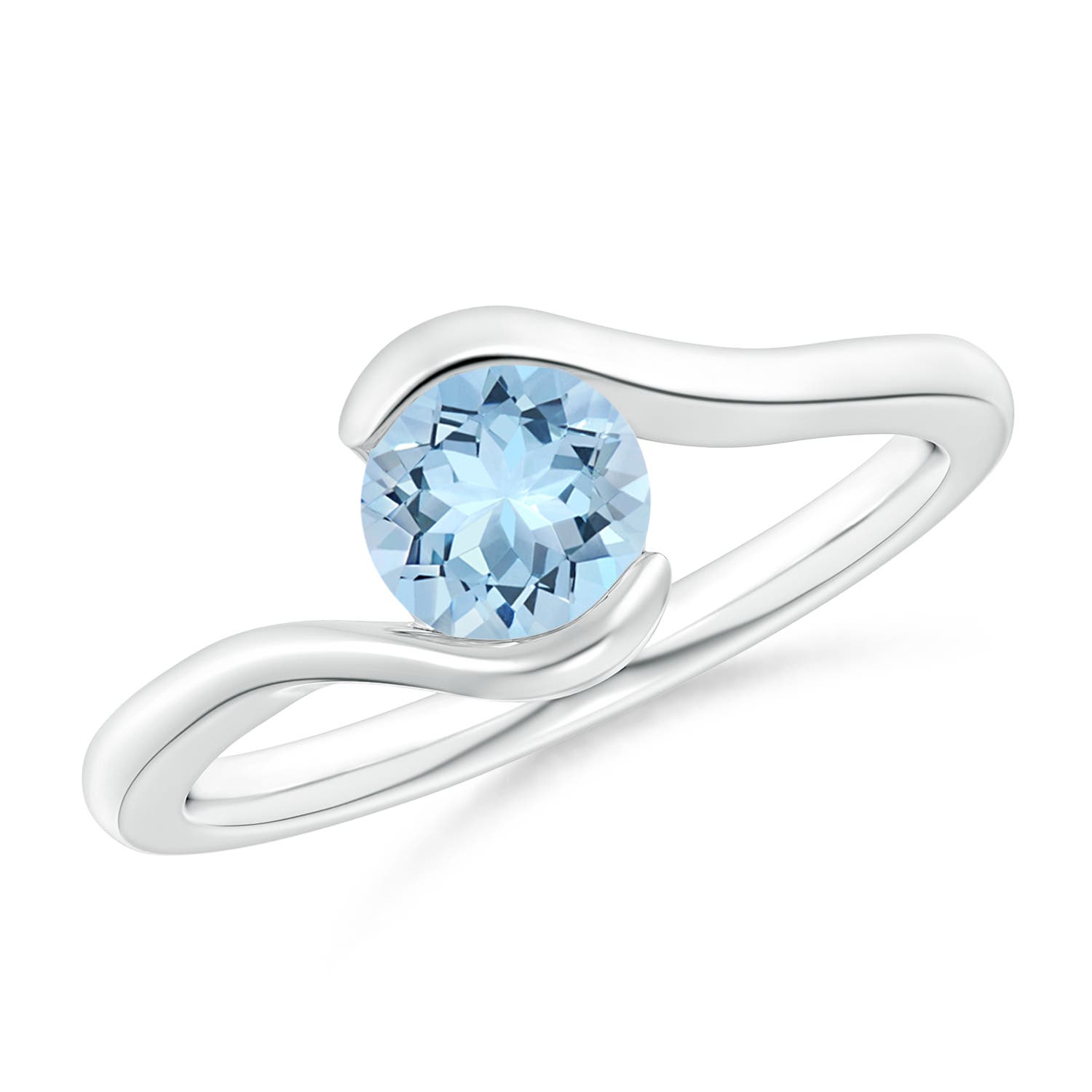 Semi BezelSet Solitaire Round Aquamarine Bypass Ring Angara UK
