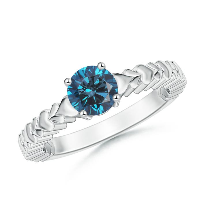 Round Blue Diamond Solitaire Ring with Heart Carving Angara UK
