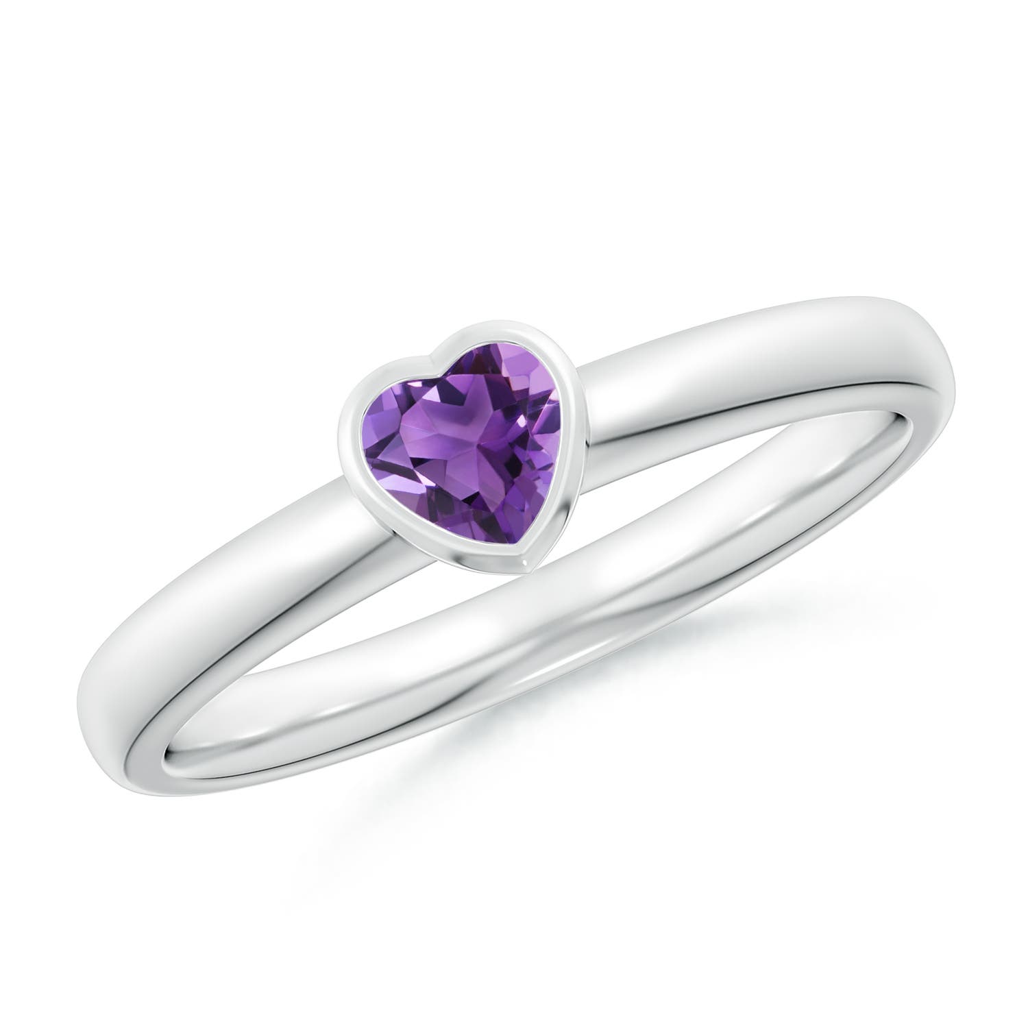 BezelSet Solitaire Heart Amethyst Promise Ring Angara