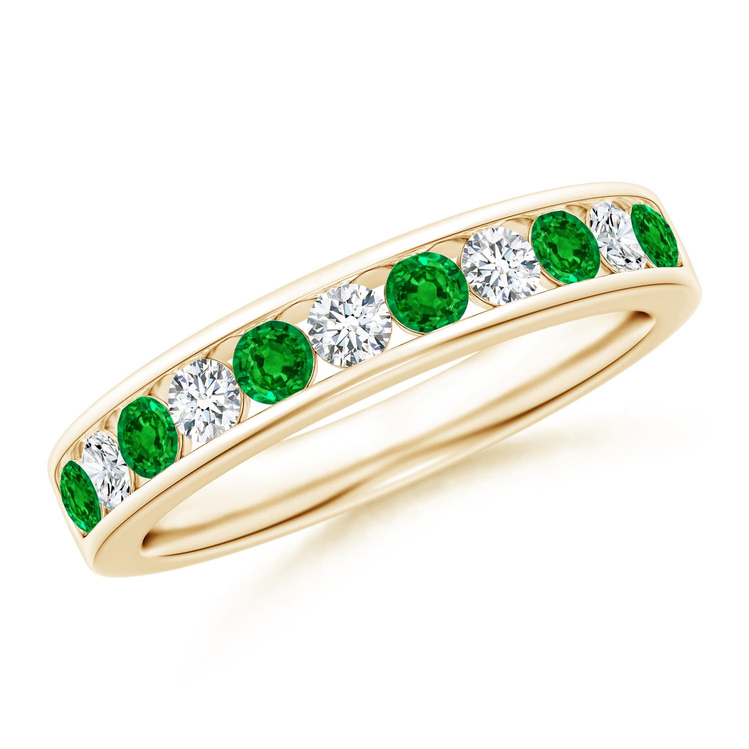 Channel Set Emerald and Diamond Semi Eternity Band Angara UK