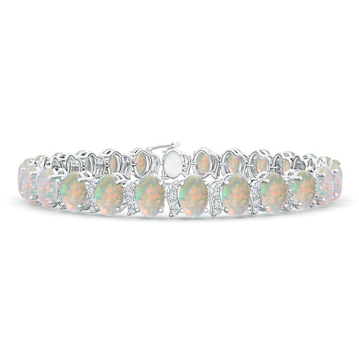 Oval Opal Tennis Bracelet with Swirl Diamond Links Angara Canada
