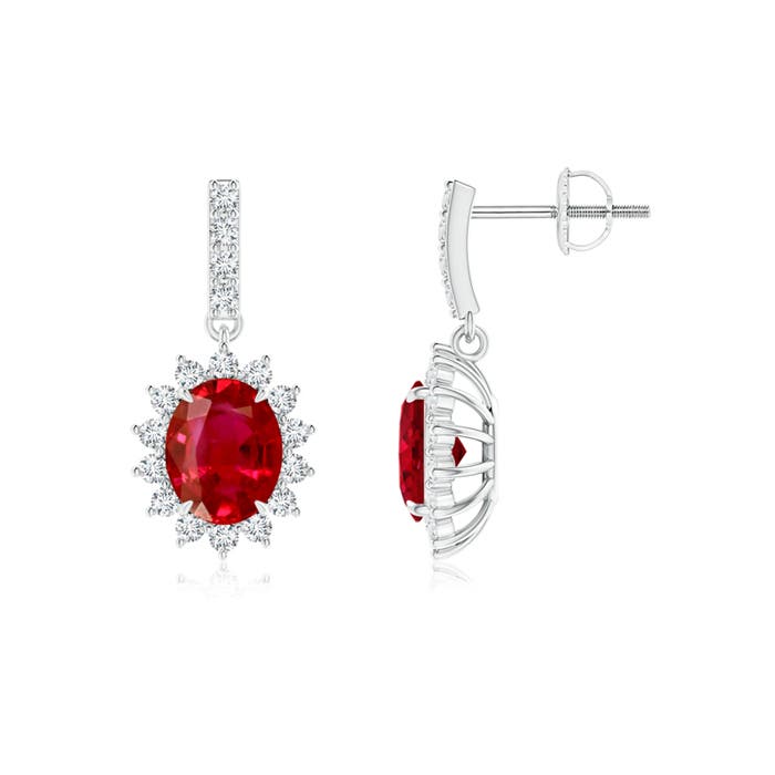 Ruby Dangle Earrings with Floral Diamond Halo Angara Australia