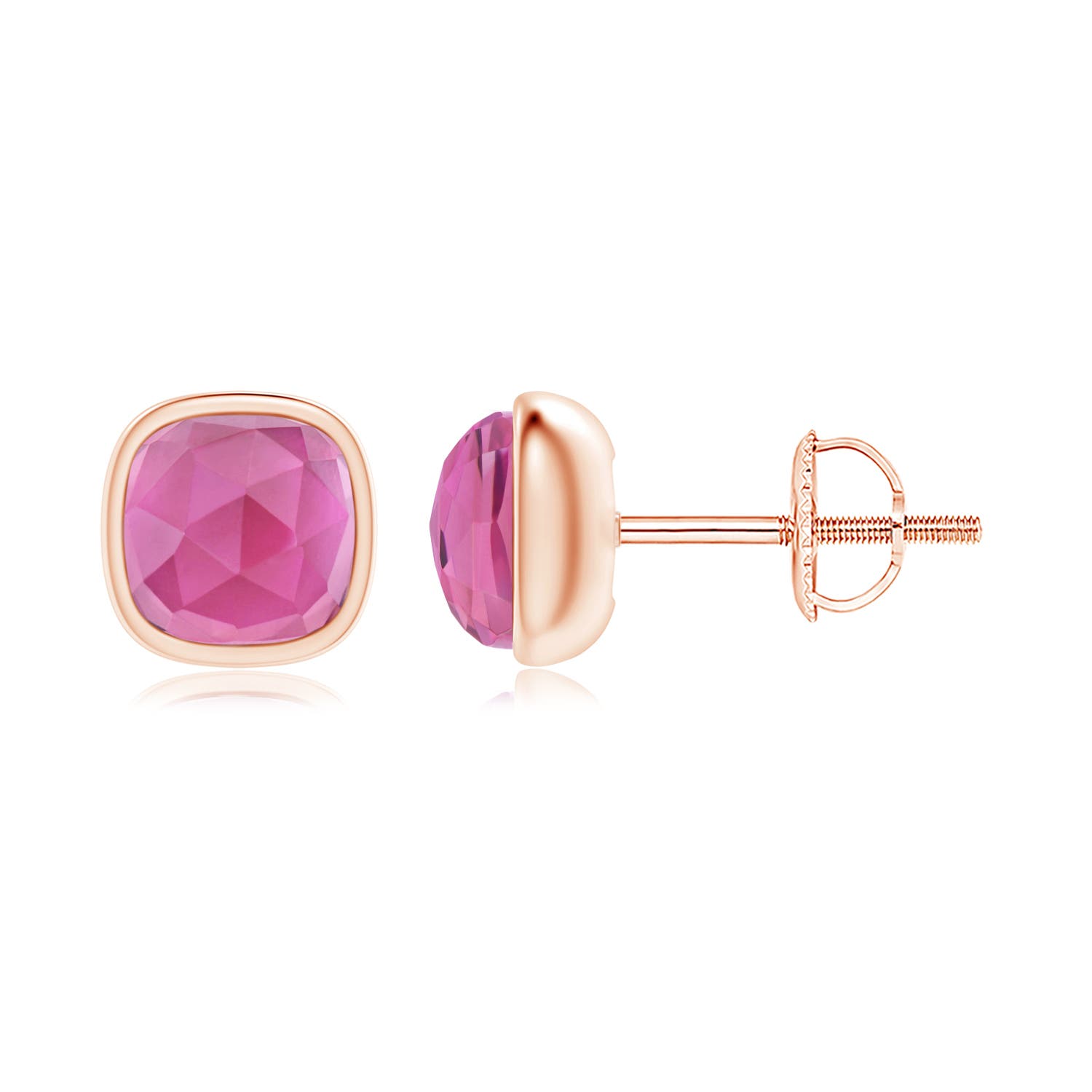 Bezel Set Cushion Pink Tourmaline Solitaire Stud Earrings Angara Uk