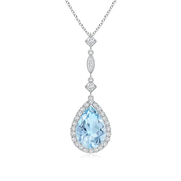 Aquamarine Teardrop Pendant with Diamond Accents Angara