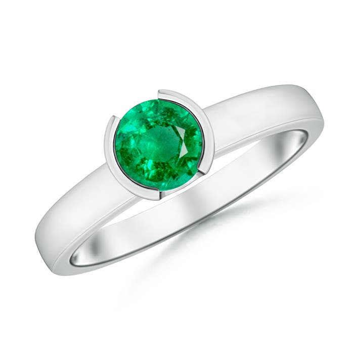 Semi BezelSet Emerald Solitaire Engagement Ring Angara