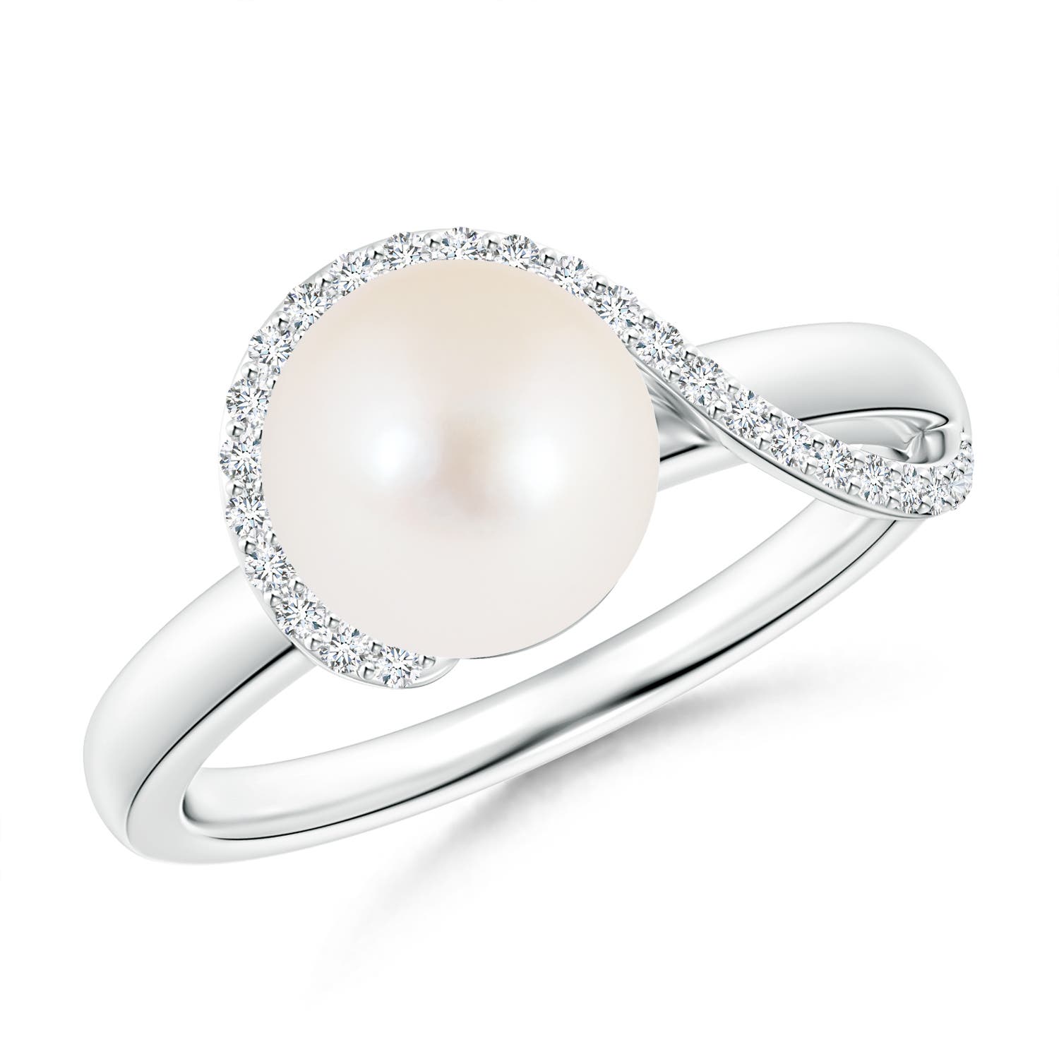 Freshwater Cultured Pearl Swirl Ring with Diamonds Angara Australia