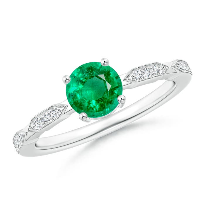Classic Round Emerald Solitaire Ring with Diamond Accents Angara Canada