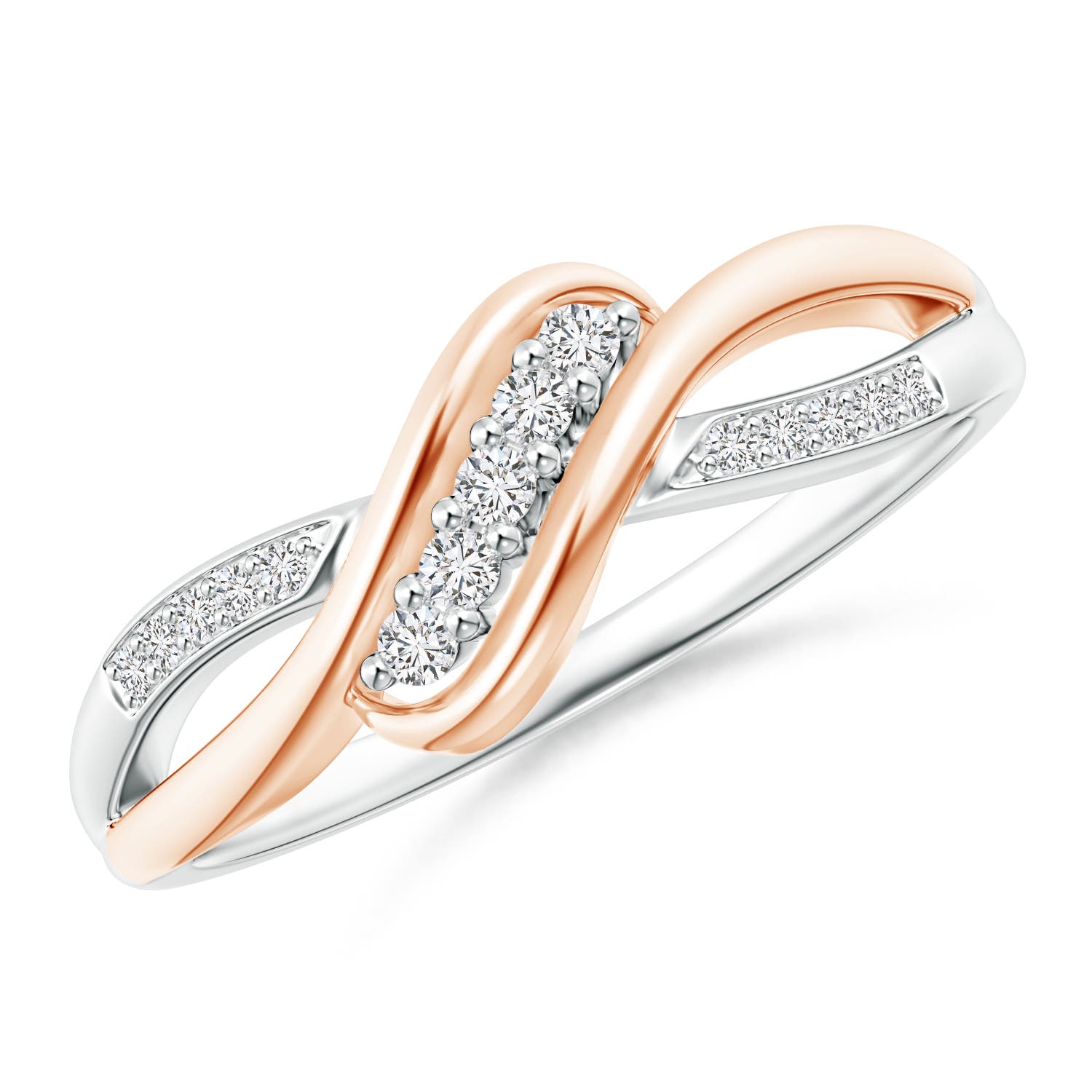 Slanted Five Stone Diamond Bypass Ring in Two Tone Angara Australia