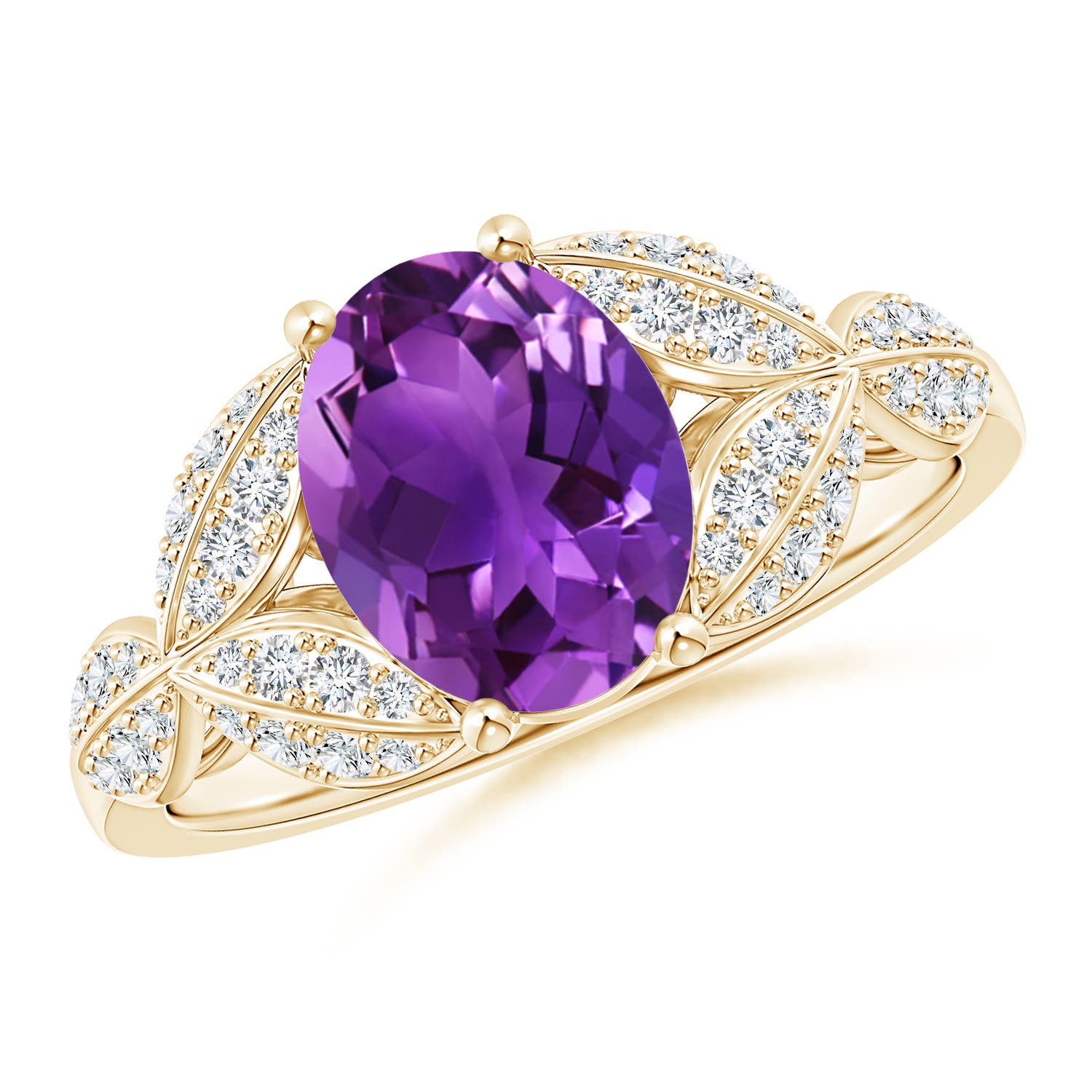 Amethyst and Diamond Trillium Petal Flower Ring Angara UK