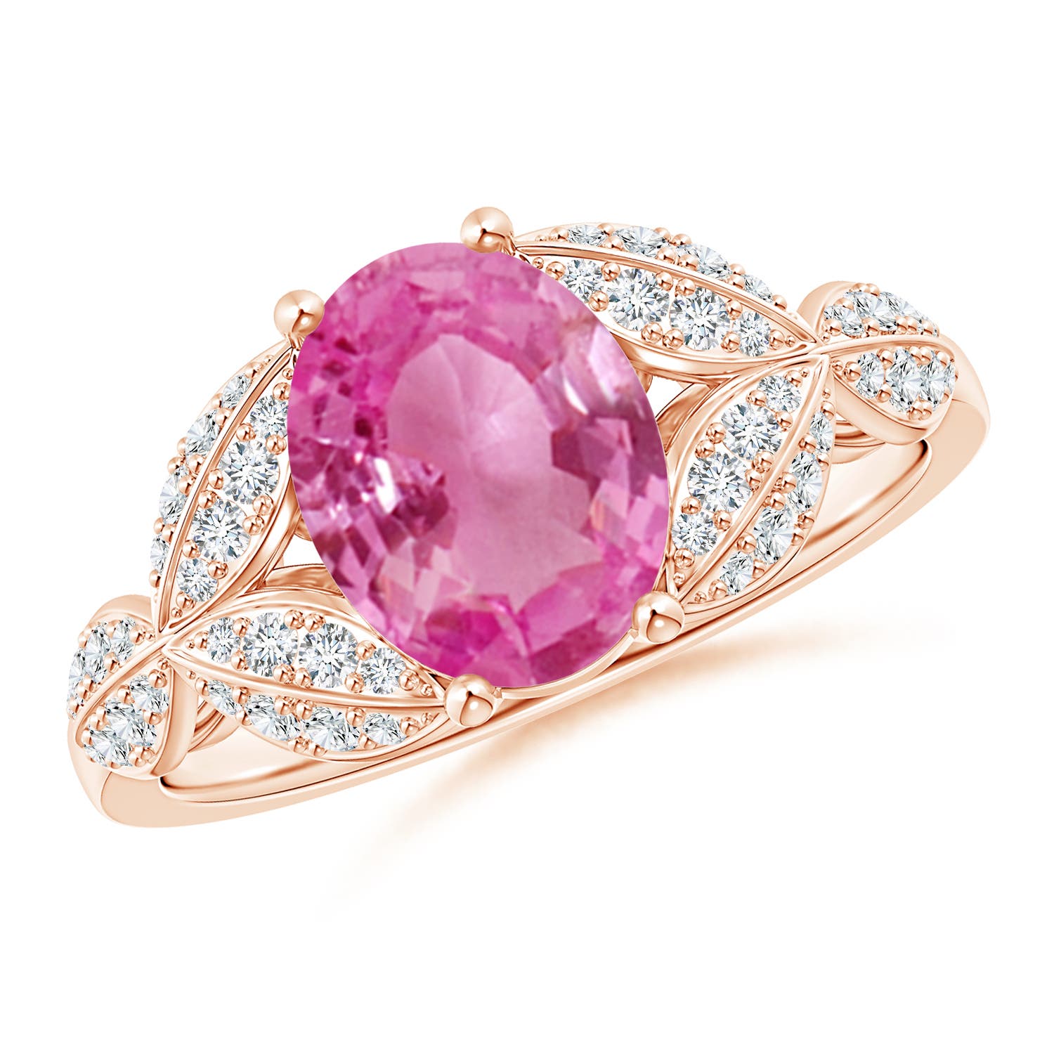 Pink Sapphire and Diamond Trillium Petal Flower Ring Angara Canada