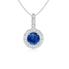 Vintage Style Blue Sapphire and Diamond Halo Pendant