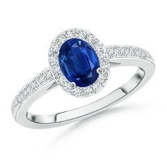Classic Oval Blue Sapphire Halo Ring with Diamond Accents