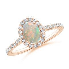Oval Opal Halo Ring with Diamond Accents