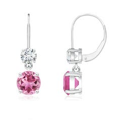 Pink Tourmaline Earrings Natural At Angara Round Pink Tourmaline Leverback Dangle Earrings With Diamond