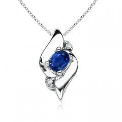 Shell Style Oval Sapphire and Diamond Pendant