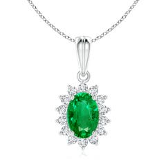 Oval Emerald Pendant with Floral Diamond Halo