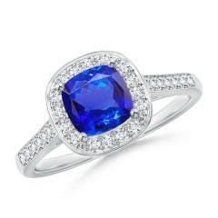 Classic Cushion Tanzanite Ring with Diamond Halo