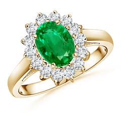 Princess Diana Inspired Emerald Ring with Diamond Halo