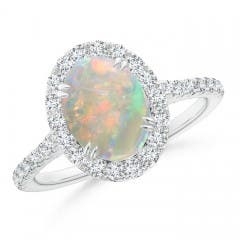 Double Claw-Set Oval Opal Halo Ring with Diamonds