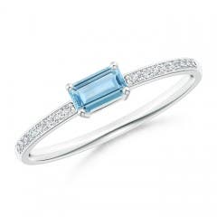 East-West Emerald-Cut Aquamarine Solitaire Ring