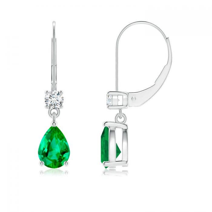 Pear Emerald Leverback Drop Earrings With Diamond Angara Box 1 Main Ruler