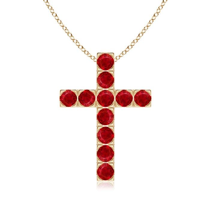 Flat Prong Set Ruby Cross Pendant Angara