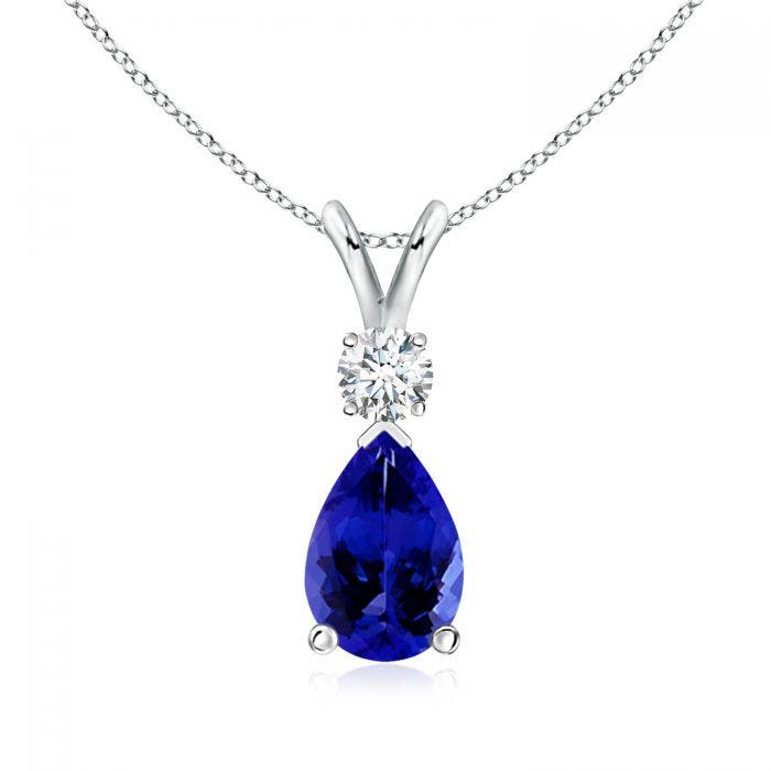 Tanzanite Teardrop Pendant With Diamond Angara - Tanzanite Teardrop Pendant White Gold