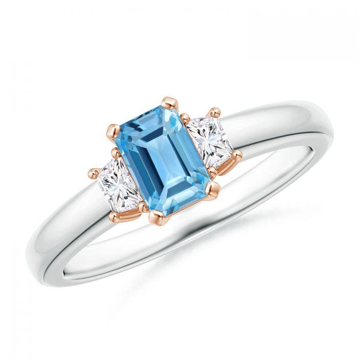Swiss Blue Topaz And Diamond Three Stone Ring Angara