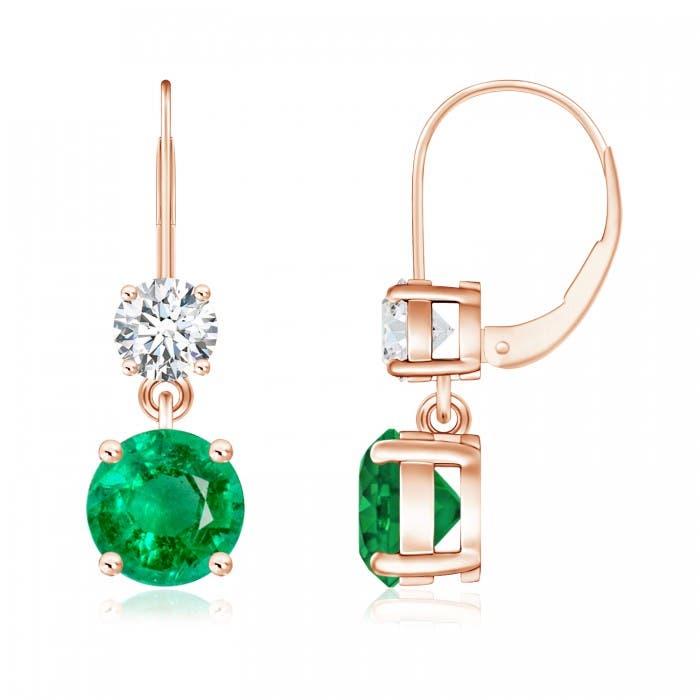 Gia Certified Round Emerald Leverback Earrings With Diamond Product Image