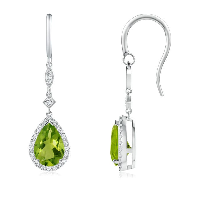 Pear Shaped Peridot Drop Earrings With Diamond Halo Angara Product Image