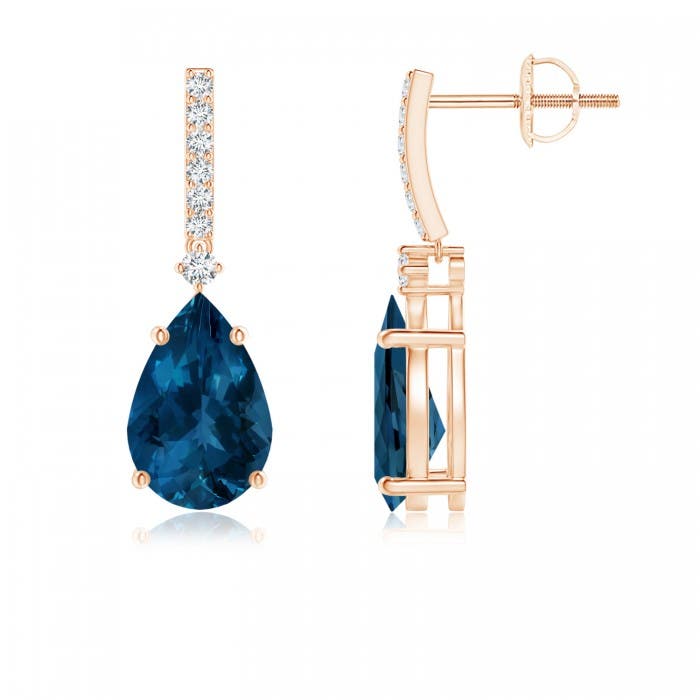 Pear Shaped London Blue Topaz Earrings With Diamond Accents Angara Product Image