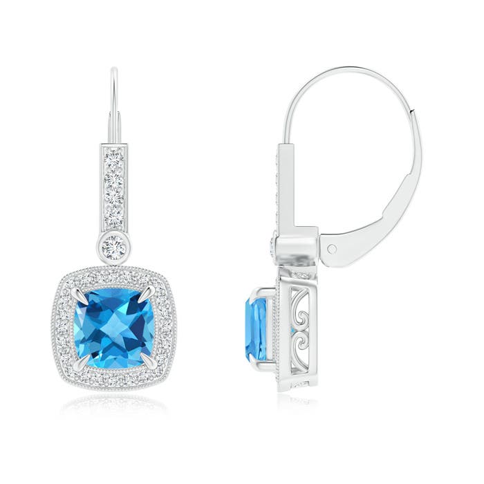 Vintage Inspired Cushion Swiss Blue Topaz Leverback Earrings Angara Product Image