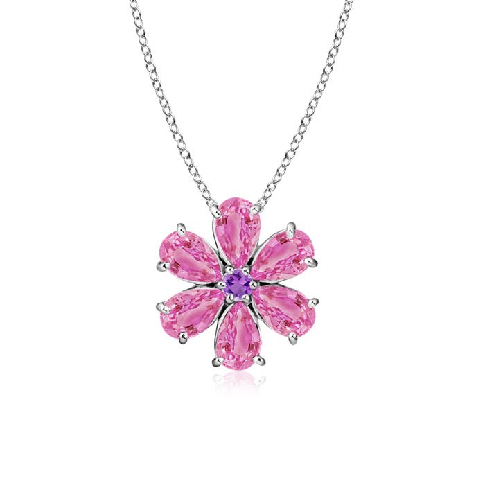 Pink Sapphire Flower Cer Pendant With Amethyst Angara - Pink Sapphire Flower Pendant Necklace