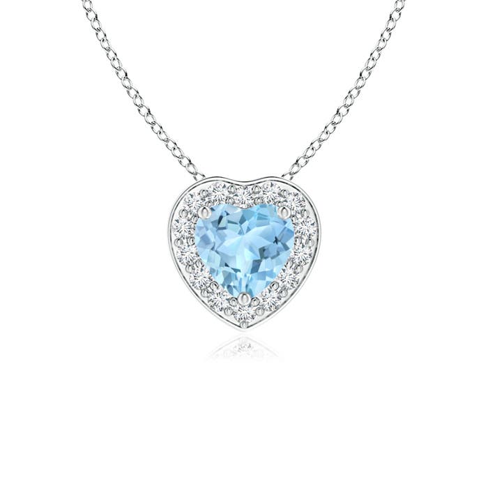 Aquamarine Hearth Halo Pendant Necklace