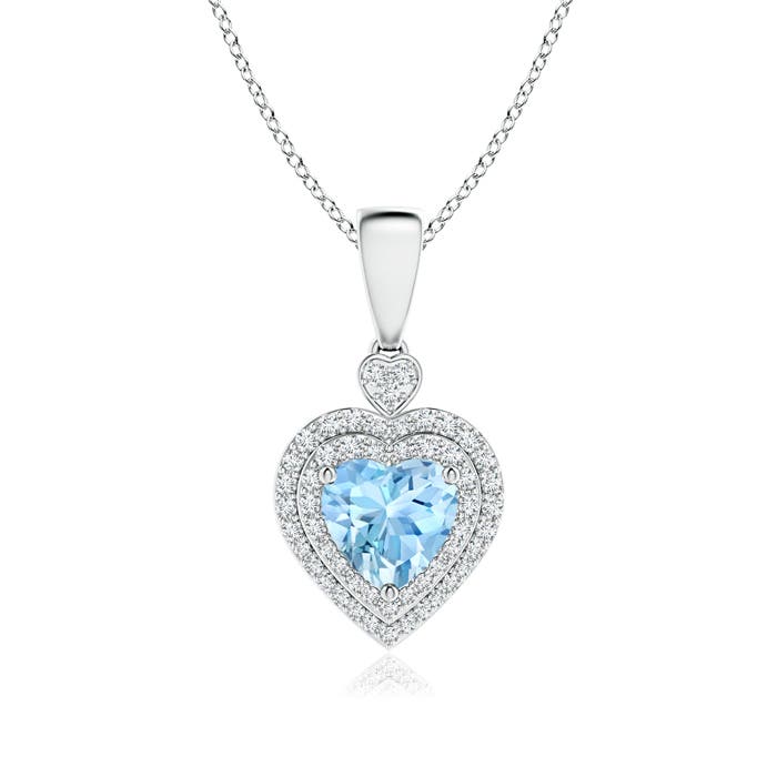 Aquamarine Hearth Halo Pendant Necklace