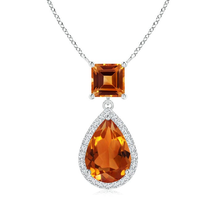 Square and Pear Citrine Pendant with 