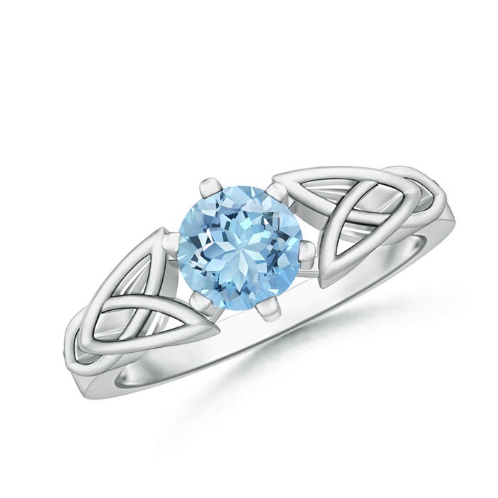 Solitaire Round Aquamarine Celtic Knot Ring Angara
