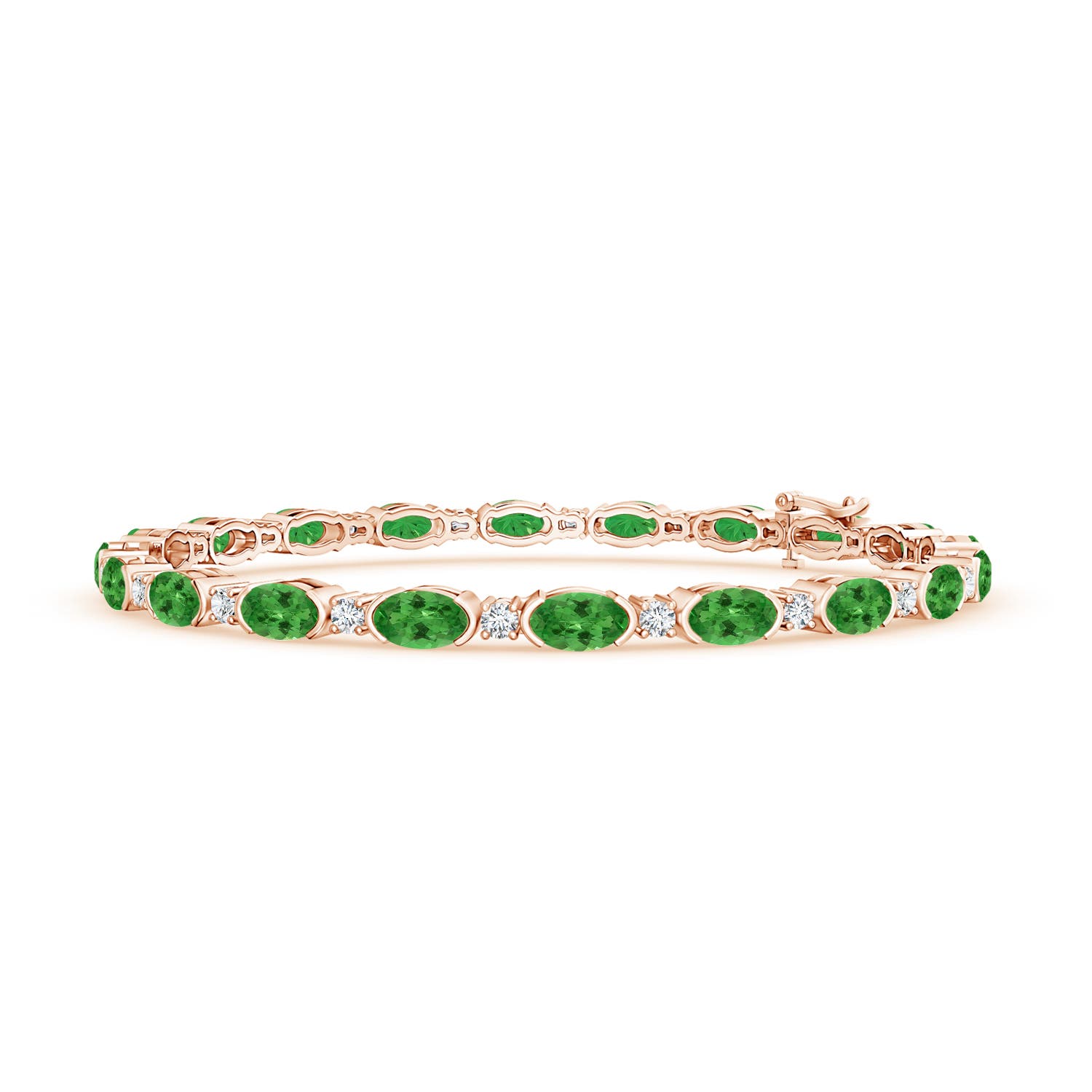 Semi Bezel-Set Oval Tsavorite and Diamond Tennis Bracelet