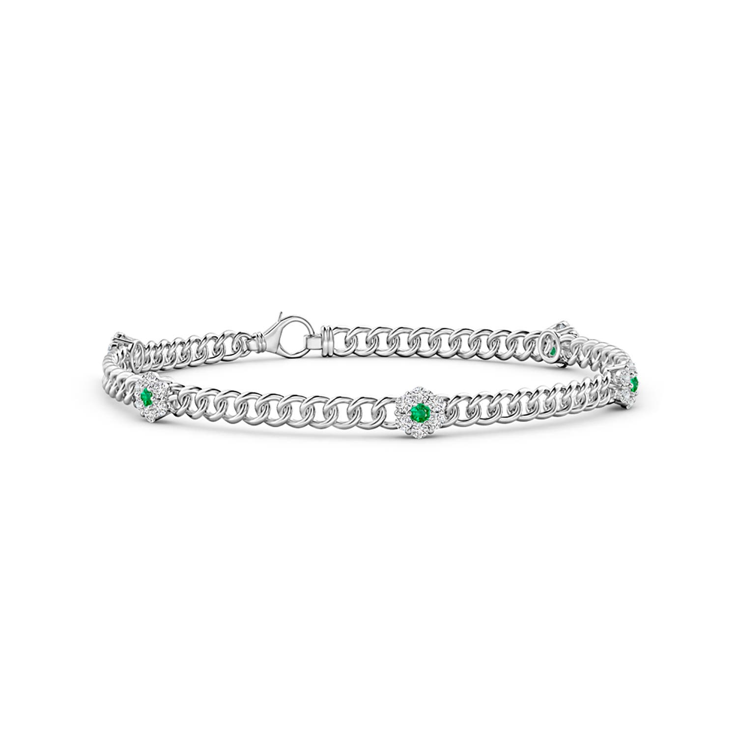 Emerald and Diamond Flower Cluster Station Bracelet Angara