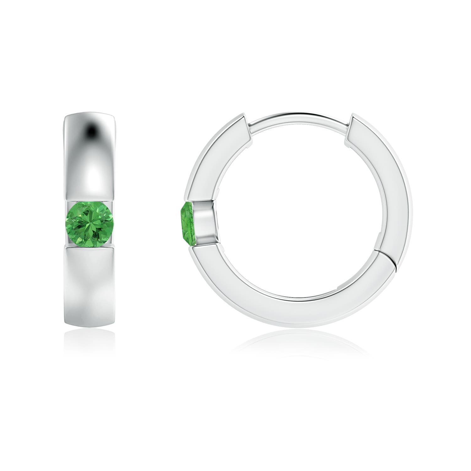 Channel-Set Round Tsavorite Hinged Hoop Earrings