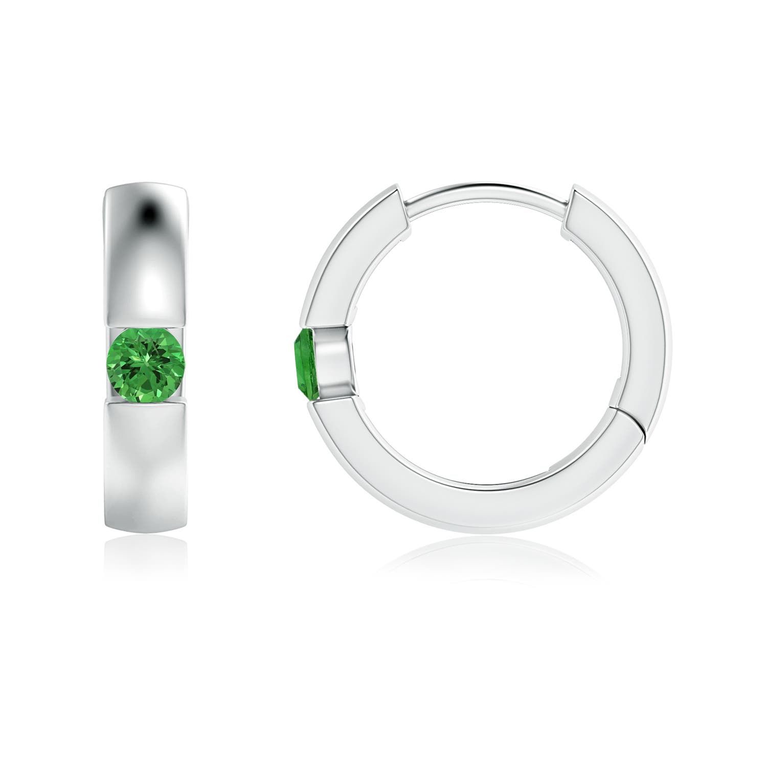 Channel-Set Round Tsavorite Hinged Hoop Earrings