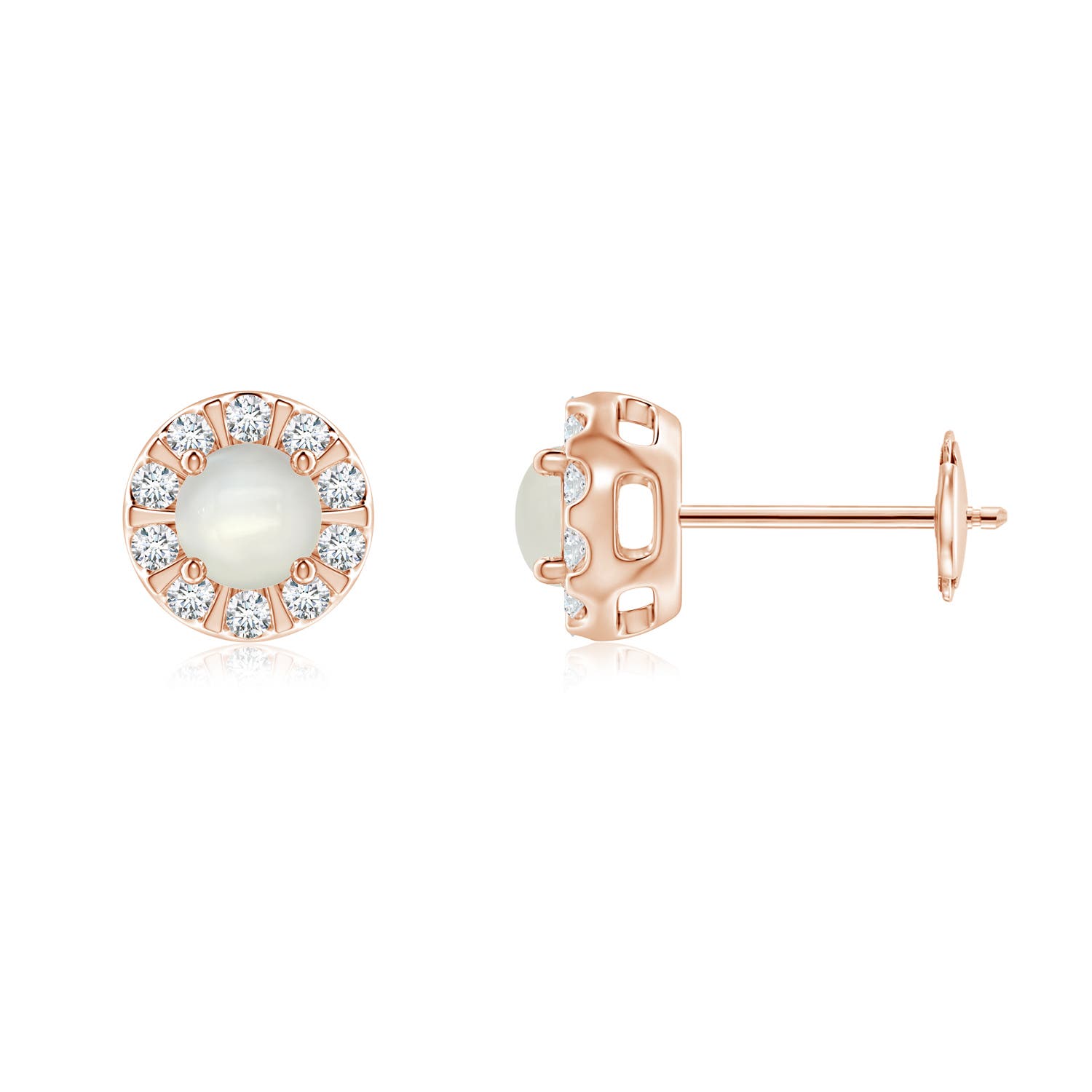 Moonstone Stud Earrings with Bar-Set Diamond Halo
