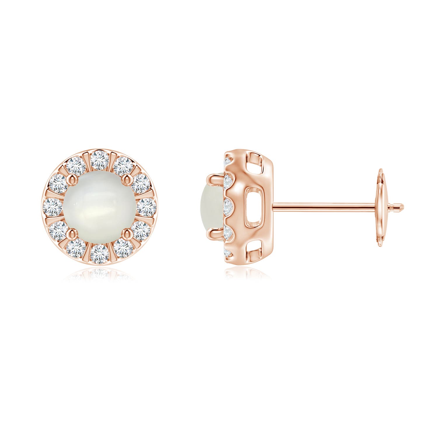 Moonstone Stud Earrings with Bar-Set Diamond Halo