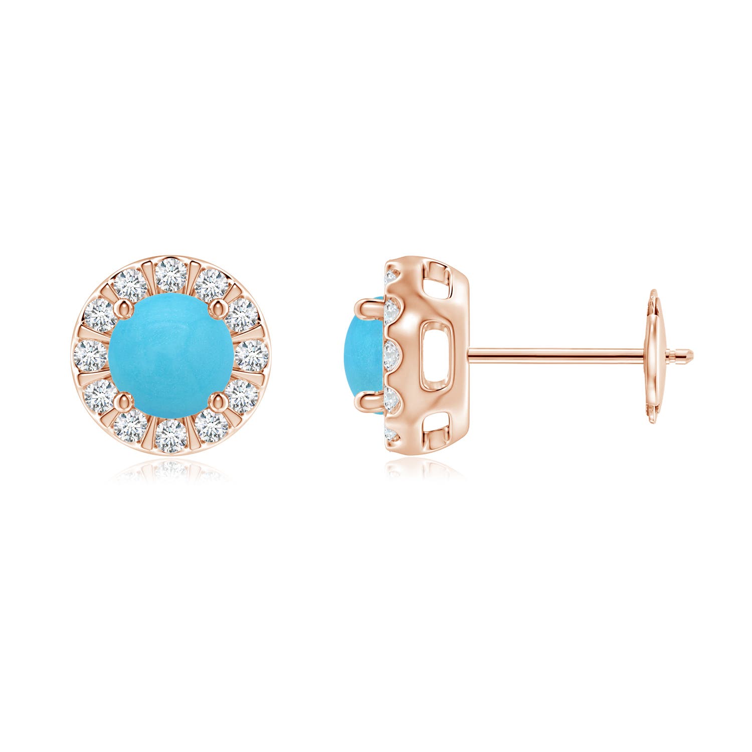 Turquoise Stud Earrings with Bar-Set Diamond Halo